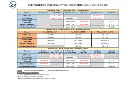 MODIFICATION PLANNING DU 15/12/20 au 20/01/21