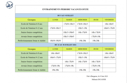 Entrainements mois de Juillet 2021